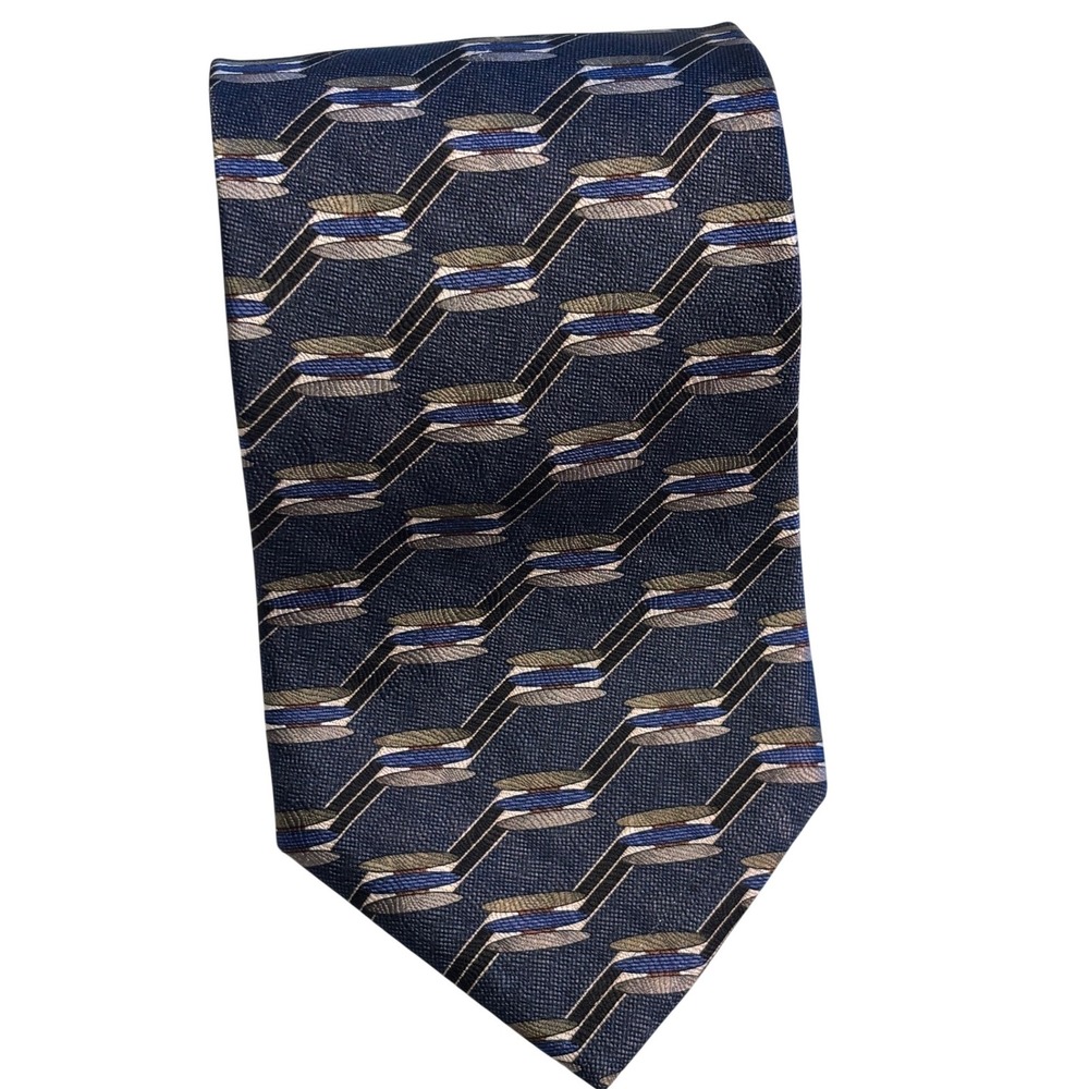 Gianfranco Ruffini Italy Mens Silk Tie Blue Geometric Pattern‎ Business Formal